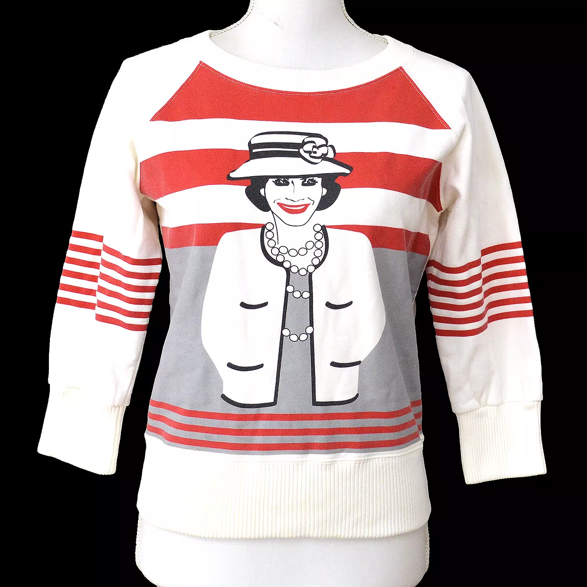 CHANEL 01A CC Mademoiselle Long Sleeve Sweatshirt White Red Cotton 00881