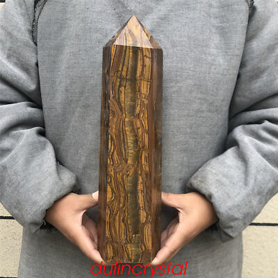 7.76LB Natural Tiger eye Obelisk quartz crystal Wand Point Decor Reiki specimen