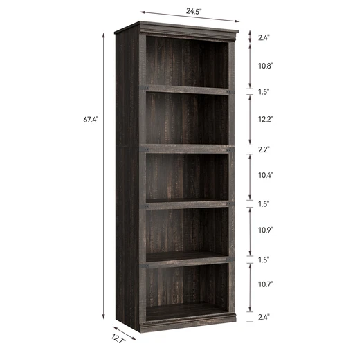 Industrial 3-5 Shelf Wood Bookcase Bookshelf Storage Display Rack Book Shelving - Picture 22 of 25