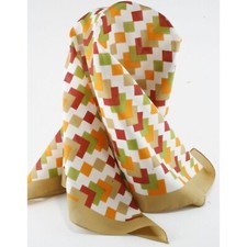 Orange Green Scarf Geometric Stacked Squares Polyester Vintage 27"