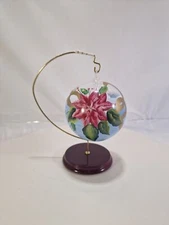 Tea Light Holder Glass Ball Floral Hand Painted Hanging  w/ Stand 7"