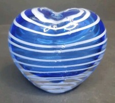 Art glass Heart shaped bud vase 4 Tall Blue and clear