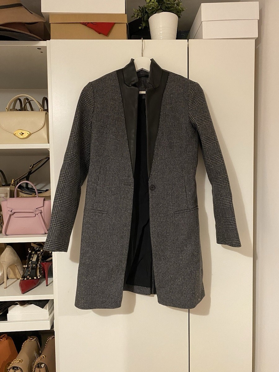 Allsaints Grey Herringbone Leni Coat Leather Collar Uk UK