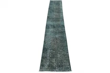 Tabrizi Runner 2'3'' x 11'8'' Blue Wool Vintage Overdyed Hand-Knotted Carpet