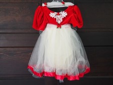 VTG Red Velour Tulle Dance Ribbon Rose Holiday Dress Tiara Toddler Leotard 2-4