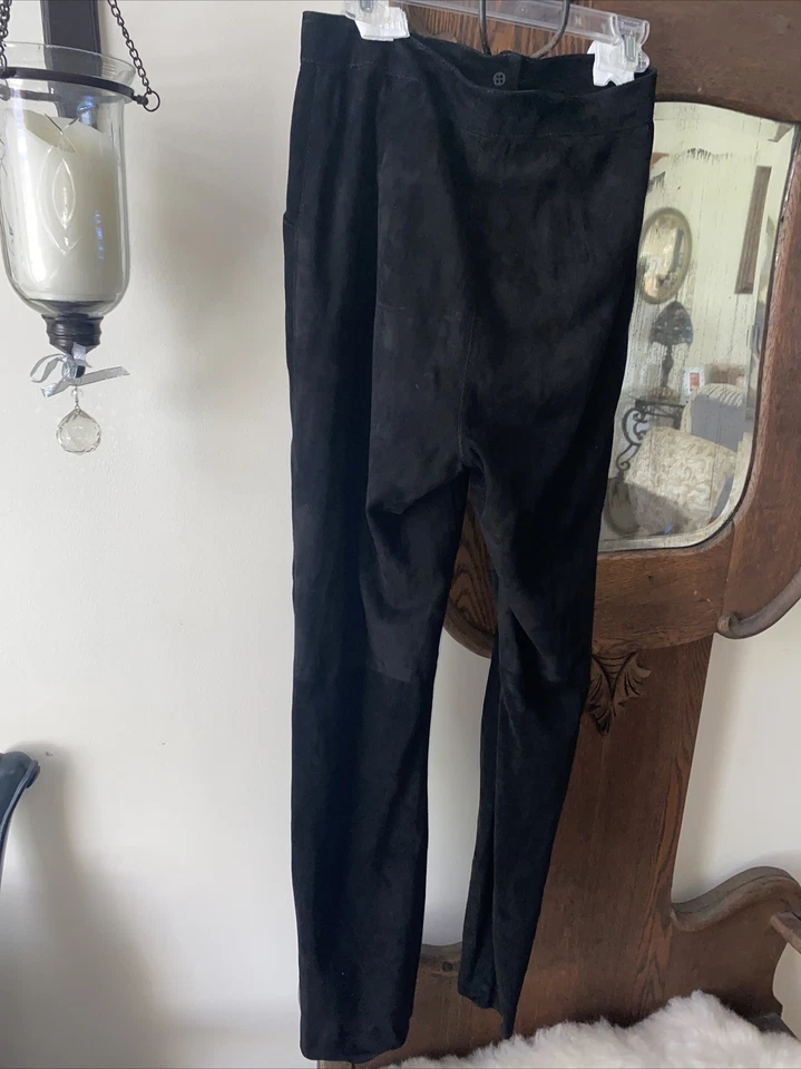 Pantalones ANNA Piazza Pitti Firenze negros de gamuza genuina plisados cintura alta Italia Foto 2 de 4