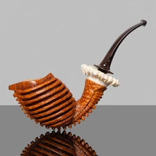 MUXIANG Handmade Rustic Freehand Pipe Briar Carved Tobacco Pipe Cumberland Stem