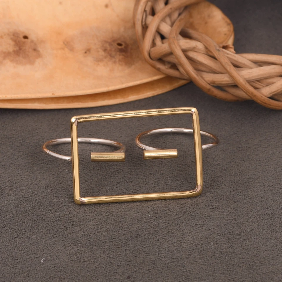 Двойной палец кольца, два пальца кольцо, 925 Серебряное кольцо, двухцветное кольцо ювелирных изделий - Изображение 2 из 4