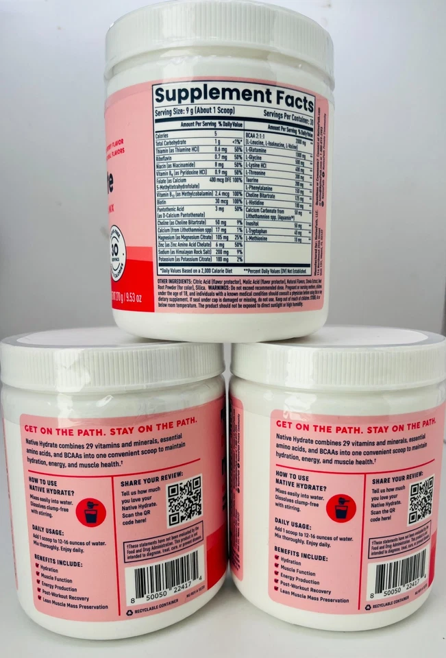 Hidratado NativePath, electrolitos y BCAA, cero azúcar, bayas mixtas, 30 porciones Foto 2 de 2