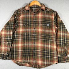 Wolverine Mens Plaid Flannel Shirt Olive Green Brown Red Workwear Size M