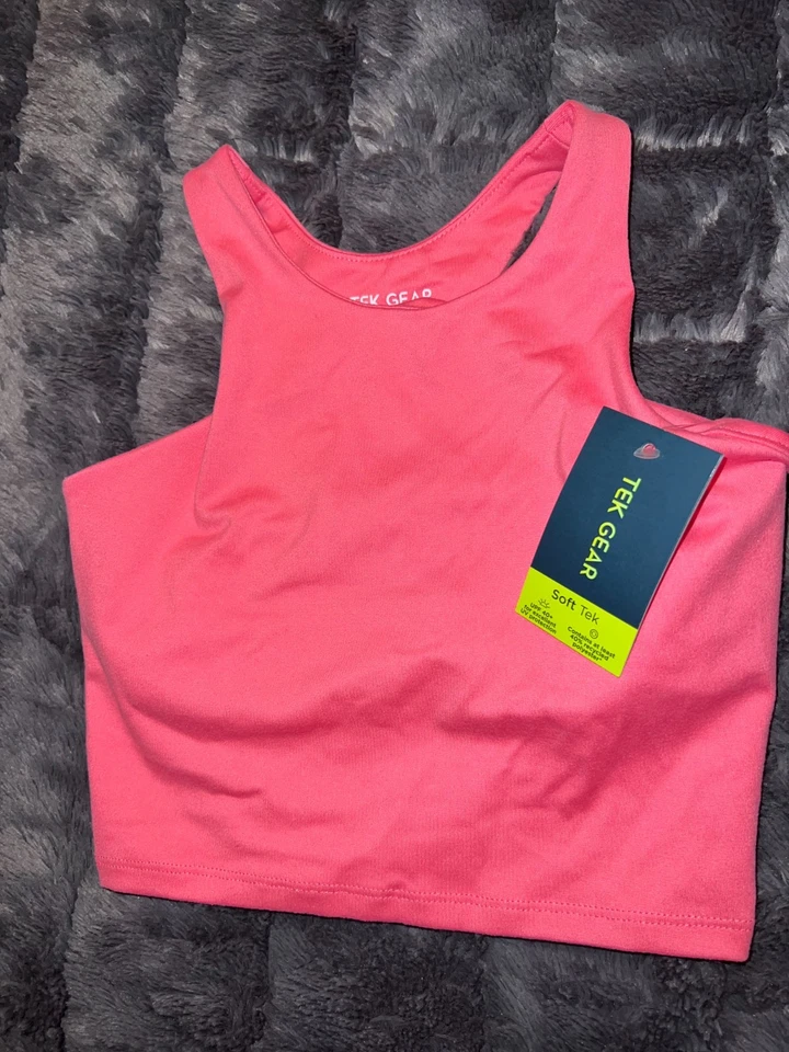 Camiseta sin mangas recortada Tek Gear niñas pequeña rosa suave tecnología correr entrenamiento elástica Foto 3 de 4