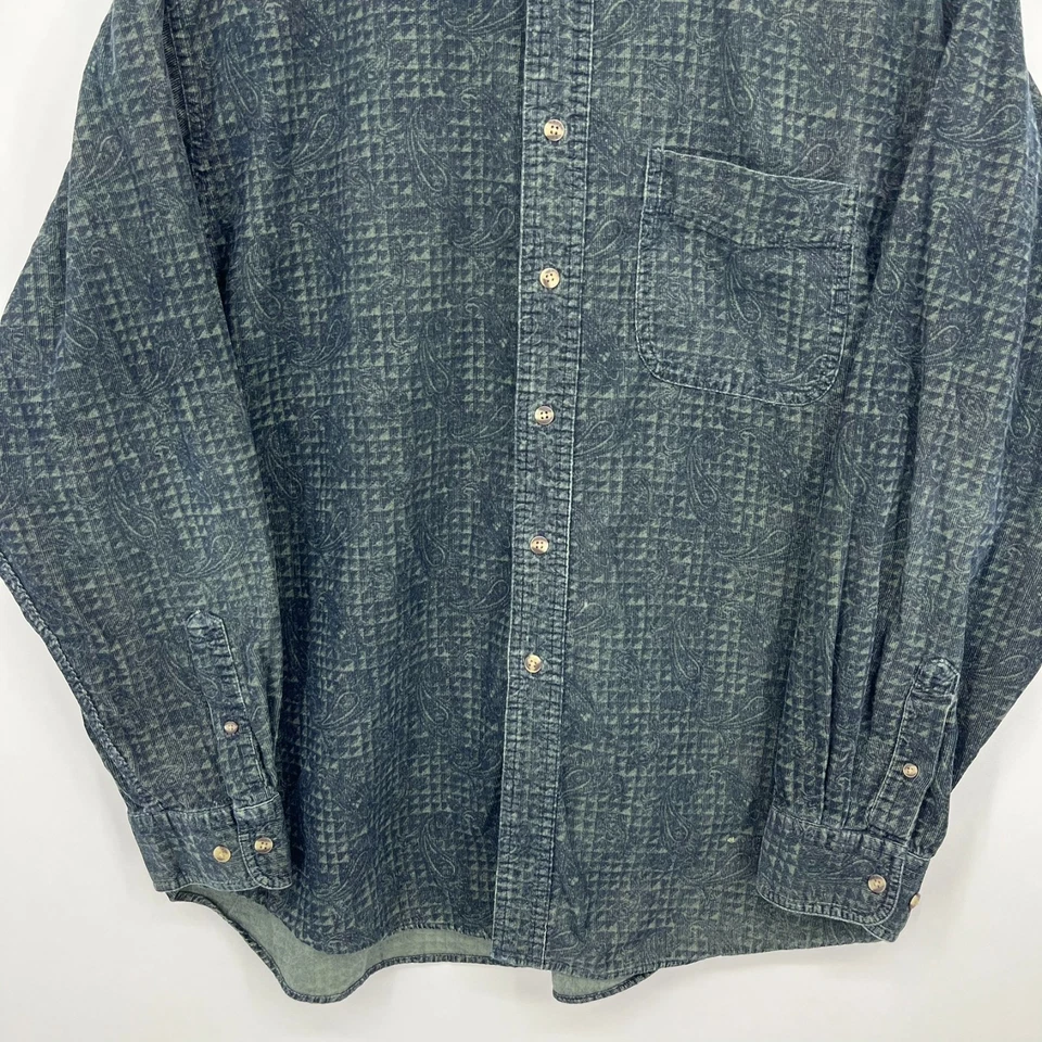 Trader Bay Long Sleeve Button Shirt Men's L Black Paisley Print Vtg 90s Cotton - Image 3 of 4