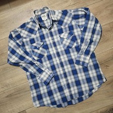 Ely Cattleman Mens Blue White Plaid Western Pearl Snap Shirt Long Sleeve L