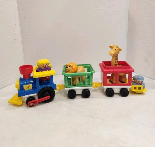 Vintage 1991 Fisher Price Little People Chunky Circus Zoo Train 7 Piece