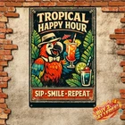 Hawaii Parrot Cocktail Vintage Tin Sign 8x12 Inch Aluminum Metal Home Decor