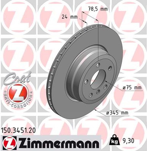 2X Bremsscheibe Coat Z Zimmermann 150.3451.20 FüR E71 E72 Bmw X6 E70 X5 F15 F86-image