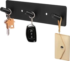 kuaima Key Holder Wall Mount, 7 Inch Adhesive Key Hanger with 3 Hooks, Small Met