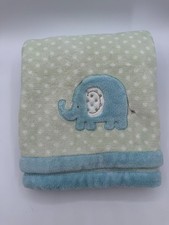 Carters Green White Polka Dots Blue Elephant Plush Baby Blanket Kids Line 30x40