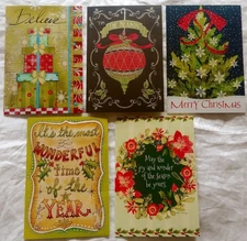 "Believe The Wonder", (5) Leanin' Tree X-Mas, Holiday, NY Cards, & (5) Envelopes