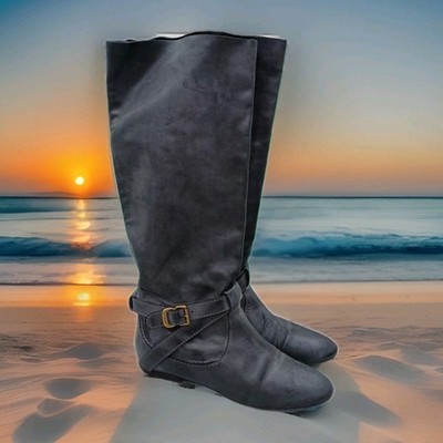 Chloe Women s Size EUR 38.5 7.5 Grey Leather Harness Riding Flat Boots