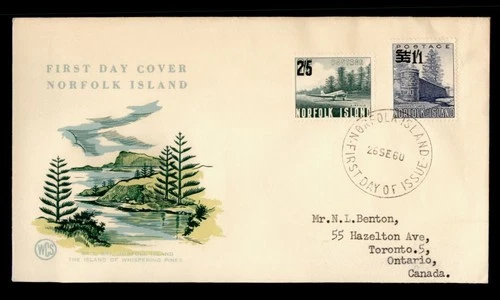 DR WHO 1960 NORFOLK ISLAND FDC OVPT COMBO WSC CACHET TO CANADA M71472