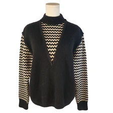 Gino Paoli Brothers 100% Wool Mock Neck Sweater Geometric Made in Italy 70s 80s