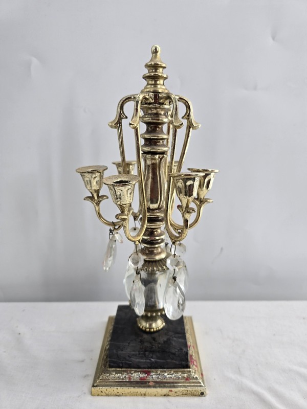 VTG Dilly Manufacturing Co. 12" 6-Arm Brass Finish Black Marble Base Candelabra
