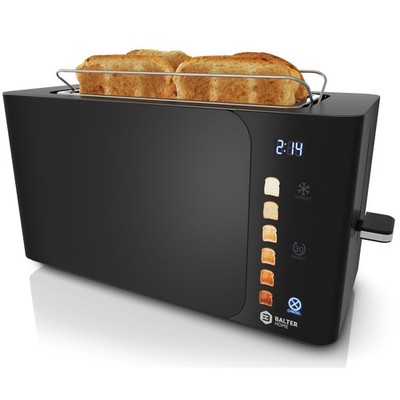 Balter Toaster 4 Scheiben Langschlitz Edelstahl Brötchenaufsatz LCD 1500W Black