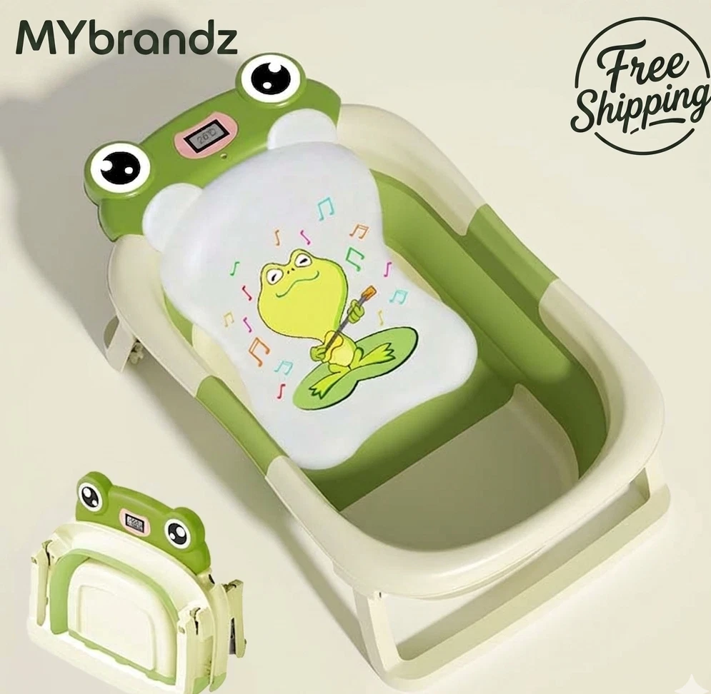 Baby Bathtub Foldable Collapsible Infant Bath Tub Soft Cushion Newborn Green