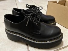 DR. MARTENS 1461 QUAD BLACK SMOOTH LEATHER PLATFORM SHOES WOMENS SIZE 7