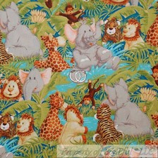 BonEful Fabric FQ Cotton Quilt Baby Elephant Monkey Banana Lion Tiger Unisex Kid