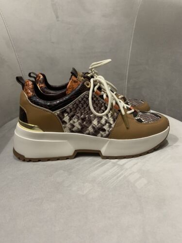 $155 Michael Kors Cosmo Trainer Women’s Sneakers Snake Skin Brown Tan Size 7 - Picture 1 of 7