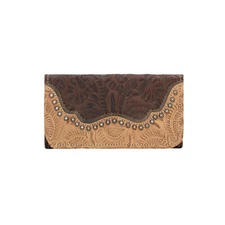 American West Womens Saddle Ridge Dark Brown Leather Trifold Wallet OS