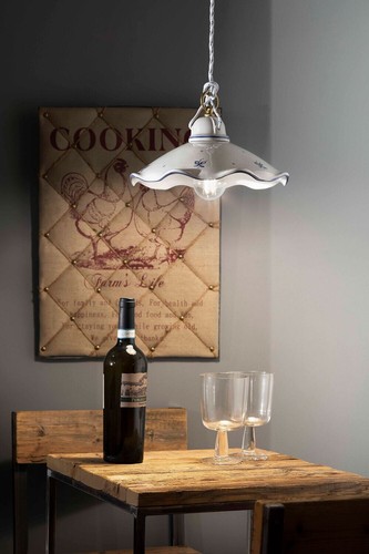 Sospensione classica in ceramica decorata a mano bianco e blu 1 luce FL-220 - Picture 2 of 2
