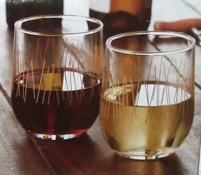 Urban Bungalow 4 Pc Stemless Wine Glass Set - Gold Leaf Design 16.8 oz - NEW