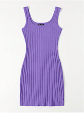Purple Scoop Neck Rib-knit Bodycon Pencil Casual Summer Slim Dress Sz XS S M L
