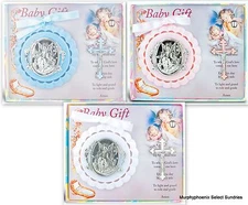 Hirten Gift Set Guardian Angel Crib Medal + Baby Crucifix Pink, Blue or White