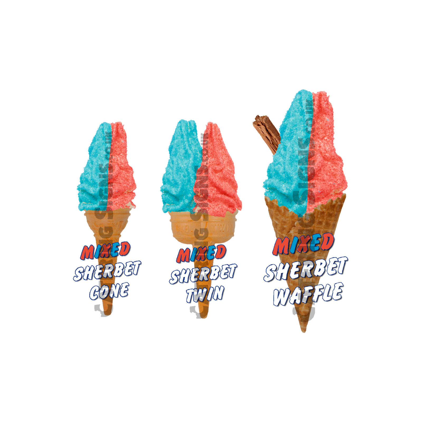 Mixed Sherbet Whippy Ice Cream Cone Stickers Set of 3 Single, Twin