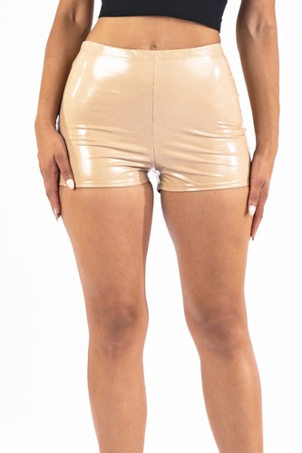 Women's Shiny PU Booty Shorts - High Waist Hotpants with Tight Fit - Latex-Like - Picture 42 of 80