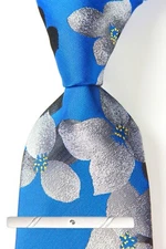 New Classic Floral Black Blue Gray Jacquard Weave 100% Silk Men's Necktie Tie