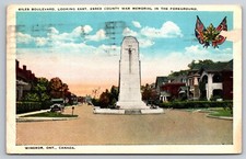 Giles Boulevard Essex County War Memorial Windsor Ontario Canada Vtg Postcard