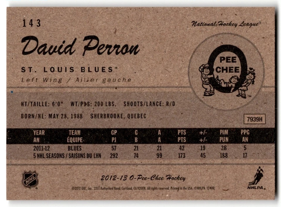 David Perron 2012-13 O-Pee-Chee Retro #143 St. Louis Blues - Image 2 of 2