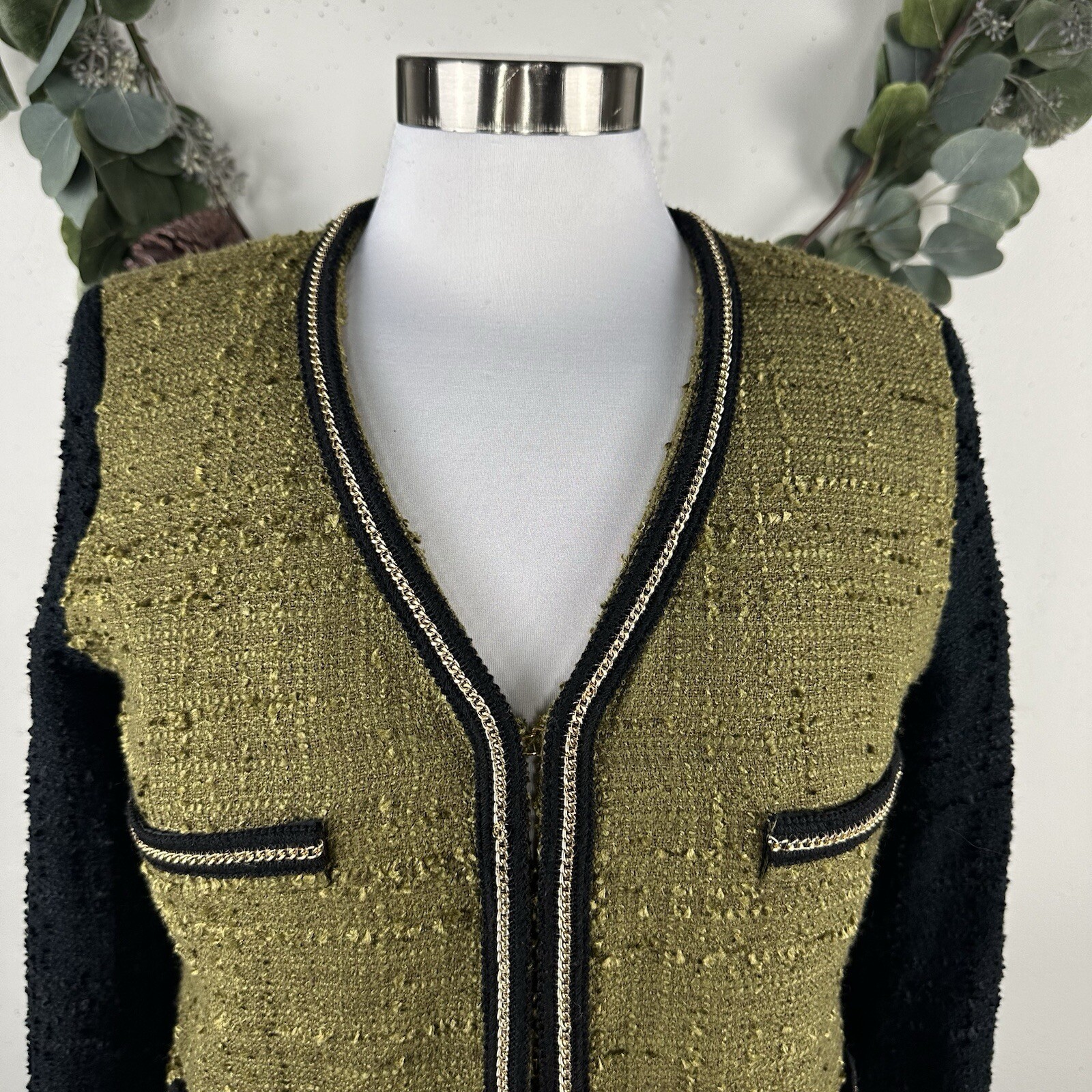 Mango Suit Blazer Jacket S Boucle Gold Chain Acce… - image 6