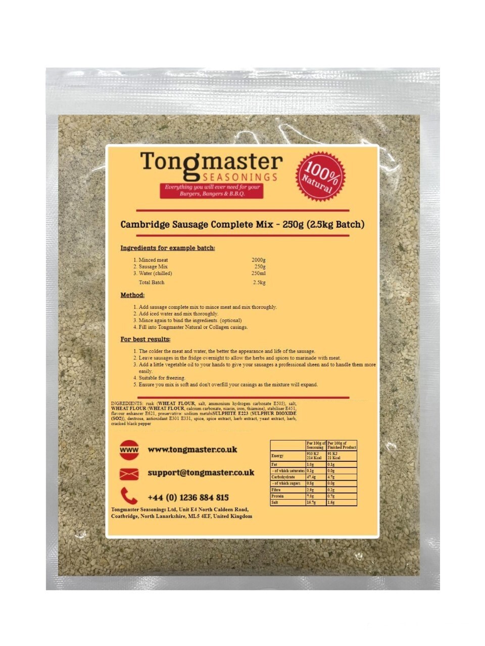 Cambridge Sausage Complete Mix - 250g (2.5kg Batch)