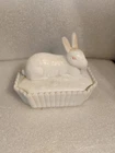 Vintage Westmoreland White Milk Glass Rabbit Bunny Covered Dish