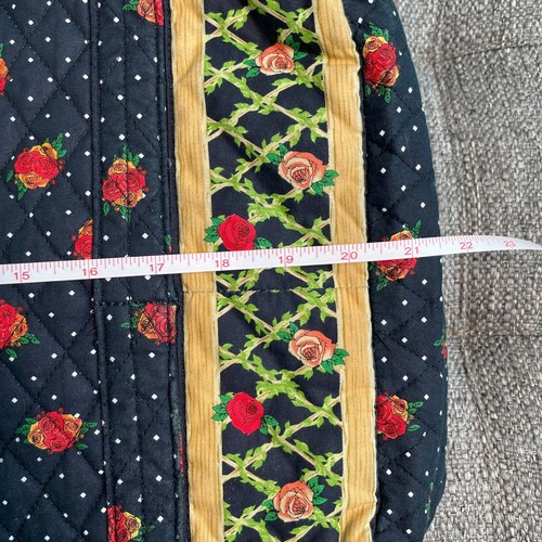 Americana by Sharif Large Navy Blue Gold Cotton Printed Roses Quilted Duffle Bag - Picture 12 of 14