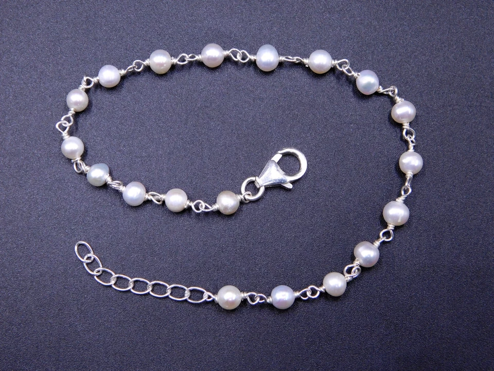 Brazalete de cuentas de piedras preciosas de cabina de perlas naturales de plata de ley 925 de 3,40 Gm tamaño 8,5" Foto 4 de 4