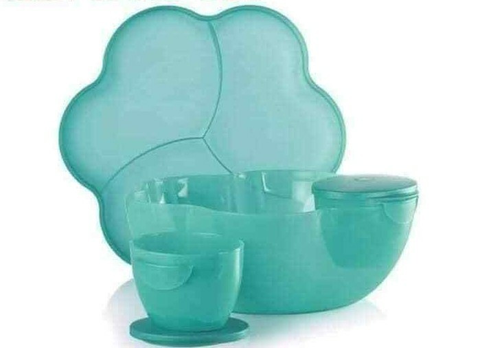 Tupperware Chip 'N Dip Bowl Set Microwave Dip Cups -Teal Green- NIP