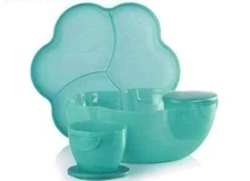 Tupperware Chip 'N Dip Bowl Set Microwave Dip Cups -Teal Green- NIP