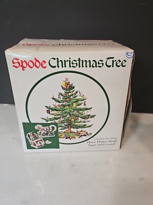 VTG Spode Christmas Tree Cafe Horse Drawn Sleigh Sugar Bowl & Cream Box READ